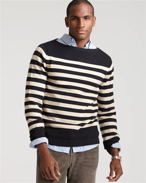 michael kors stripe crewneck sweater navy|Michael Kors Striped Crewneck Cashmere Sweater, Navy.